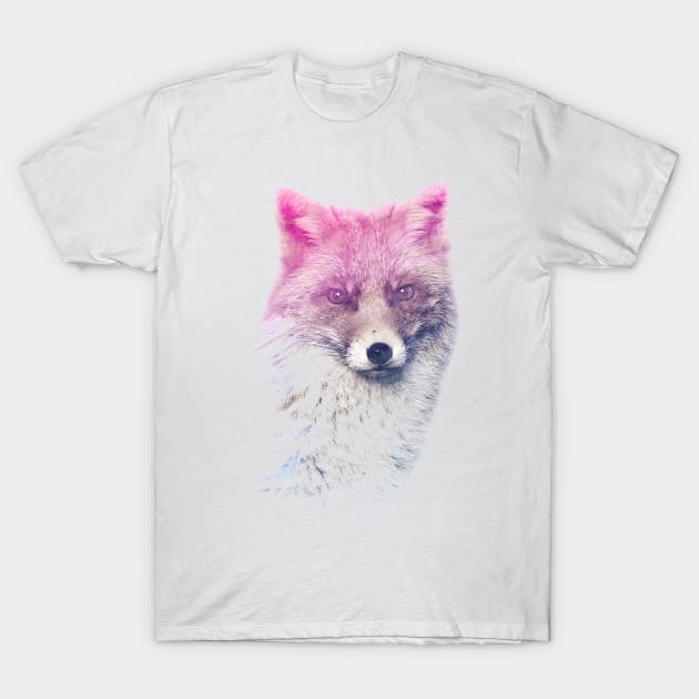 Fox Superimposed Watercolor T-Shirt by deificusArt